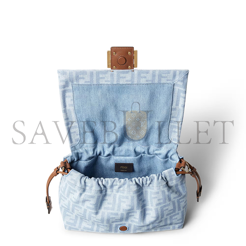 FENDI BAGUETTE SOFT MEDIUM LIGHT BLUE FF DENIM BAG 8BR833AY6QF1WM6 (26.5*18*8.5cm)